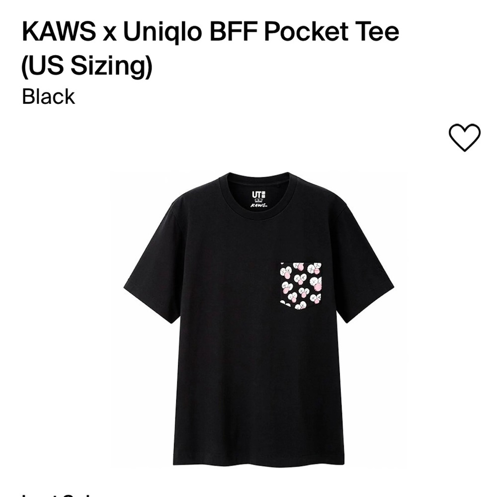KAWS x Uniqlo black and pink pocket t-shirt. Size XL. Worn once. Good condition.